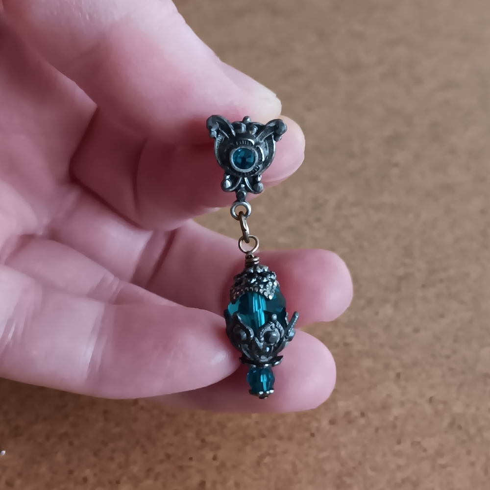 Teal Crystal Victorian-Style Earrings
